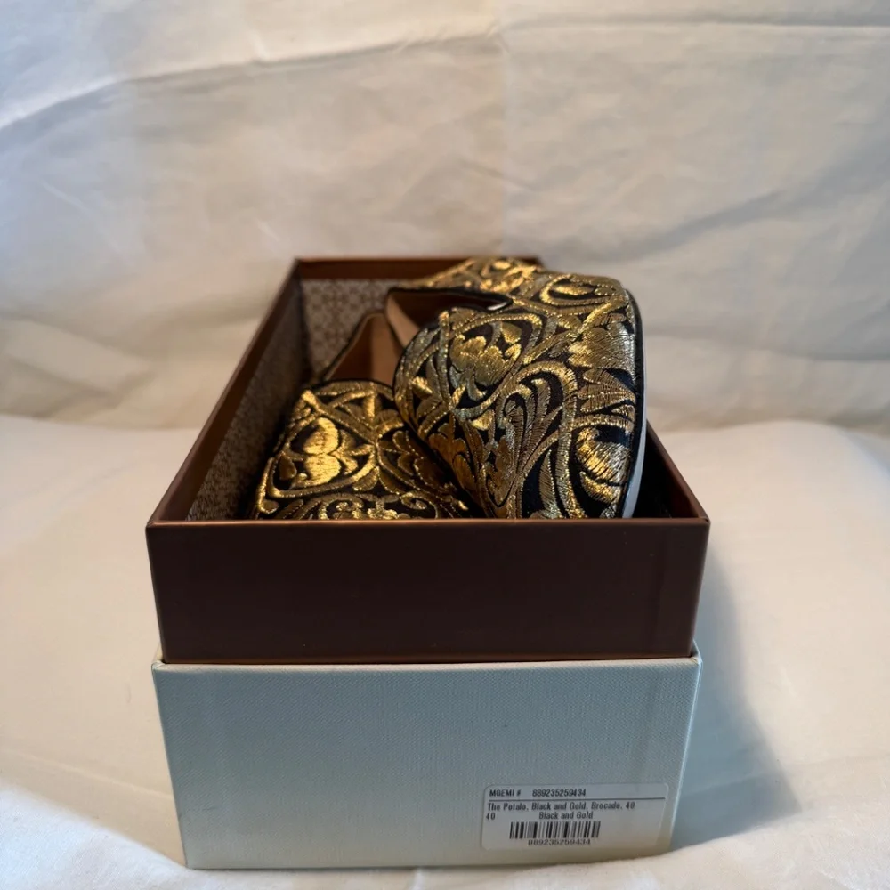 M.Gemi Patterned Embriodered Gold and Black Loafers - Picture 2 of 7